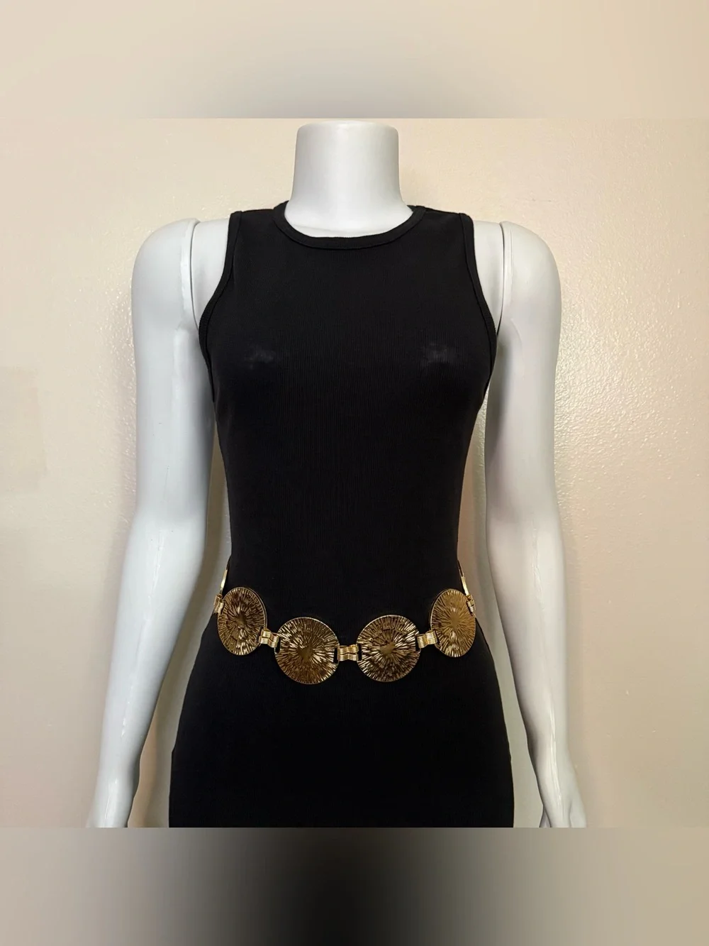 Gold tone metal medallion link chain belt
